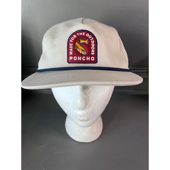 NWOT Poncho Baseball Cap SnapBack Tan Canvas Red Patch Outdoors Fishing - Picture 1 of 7